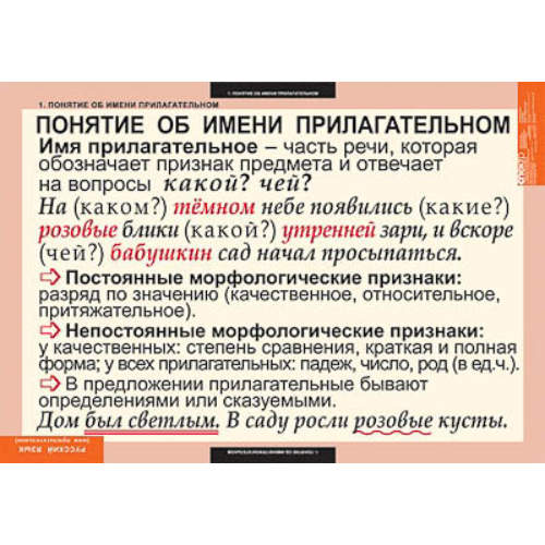 Таблицы демонстрационные "Русский язык. Имя прилагательное" Таблицы демонстрационные "Русский язык. Имя прилагательное"