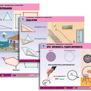 Комплект таблиц для нач. шк. "Математика. Знакомство с геометрией" (6 табл., формат А1, лам.)