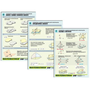 Комплект таблиц по геометрии раздат. "Стереометрия. Взаим. расп. фигур в простр-ве" (цв,лам, А4,8шт)