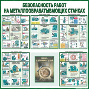 Плакаты "Безопасность работ на металлообрабатывающих станках" ламинир. (5 листов, формат 465*610 мм)