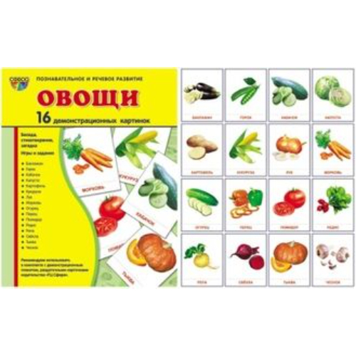 Демонстрационные карточки "Овощи" (размер большой,16 штук) Демонстрационные карточки "Овощи" (размер большой,16 штук)