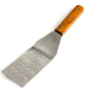 Лопатка L=12,5х7 см поварская перфорированная металлическая, с деревянной ручкой