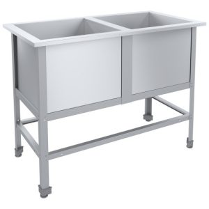 Ванна моечная сварная двухсекционная 1020х530х870 мм, из нерж. стали 0,5 мм, каркас из оцинк. стали
