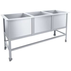 Ванна моечная сварная трехсекционная 1500х530х870 мм, из нерж. стали 0,5 мм, каркас из оцинк. стали
