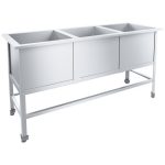 Ванна моечная сварная трехсекционная 1500х530х870 мм, из нерж. стали 0,5 мм, каркас из нерж. стали