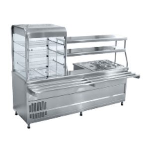 Прилавок-витрина холодильный мармитный универсальный ПВХМ-70КМУ нерж. (2275 мм,витрина слева)