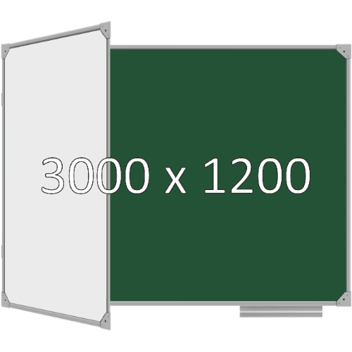 Доска школьная двухэлементная магнитная (мел+маркер), 3000х1200 мм. полимер, лев. Доска школьная двухэлементная магнитная (мел+маркер), 3000х1200 мм. полимер, лев.