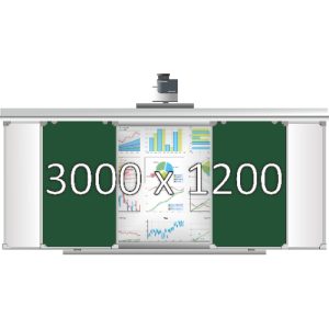 Доска раздвижная рельсовая (мел в центре+маркер по бокам), 3000х1200 мм. с нишей для интерактивной доски 1500х1200х90 мм. Доска раздвижная рельсовая (мел в центре+маркер по бокам), 3000х1200 мм. с нишей для интерактивной доски 1500х1200х90 мм.