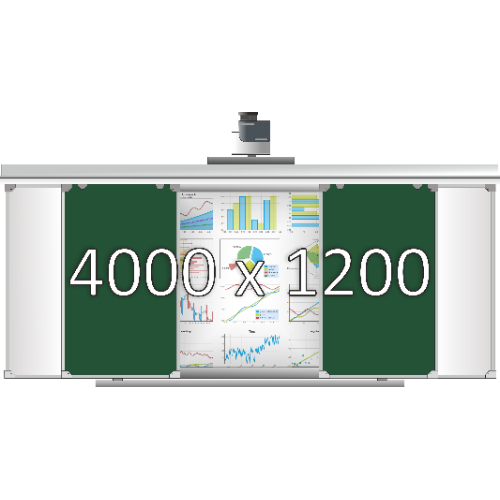 Доска раздвижная рельсовая (мел в центре+маркер по бокам), 4000х1200 мм. с нишей для интерактивной доски 2000х1200х90 мм. Доска раздвижная рельсовая (мел в центре+маркер по бокам), 4000х1200 мм. с нишей для интерактивной доски 2000х1200х90 мм.