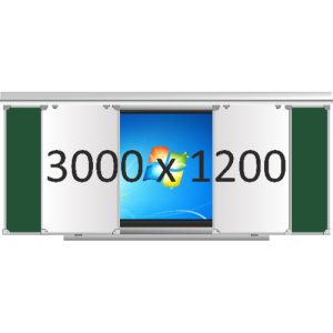 Доска раздвижная рельсовая (маркер в центре+мел по бокам), 3000х1200 мм. с нишей для интерактивной панели 1500х1200х150 мм.