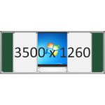 Доска раздвижная рельсовая (маркер в центре+мел по бокам), 3500х1260 мм. с нишей для интерактивной панели 1820х1070х160 мм.
