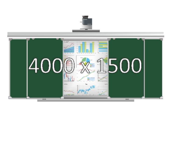 Доска раздвижная рельсовая (мел), 4000х1500 мм. с нишей для интерактивной доски 2000х1500х90 мм. Доска раздвижная рельсовая (мел), 4000х1500 мм. с нишей для интерактивной доски 2000х1500х90 мм.